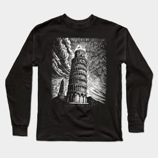 Leaning Tower of Pisa art in linear style Long Sleeve T-Shirt